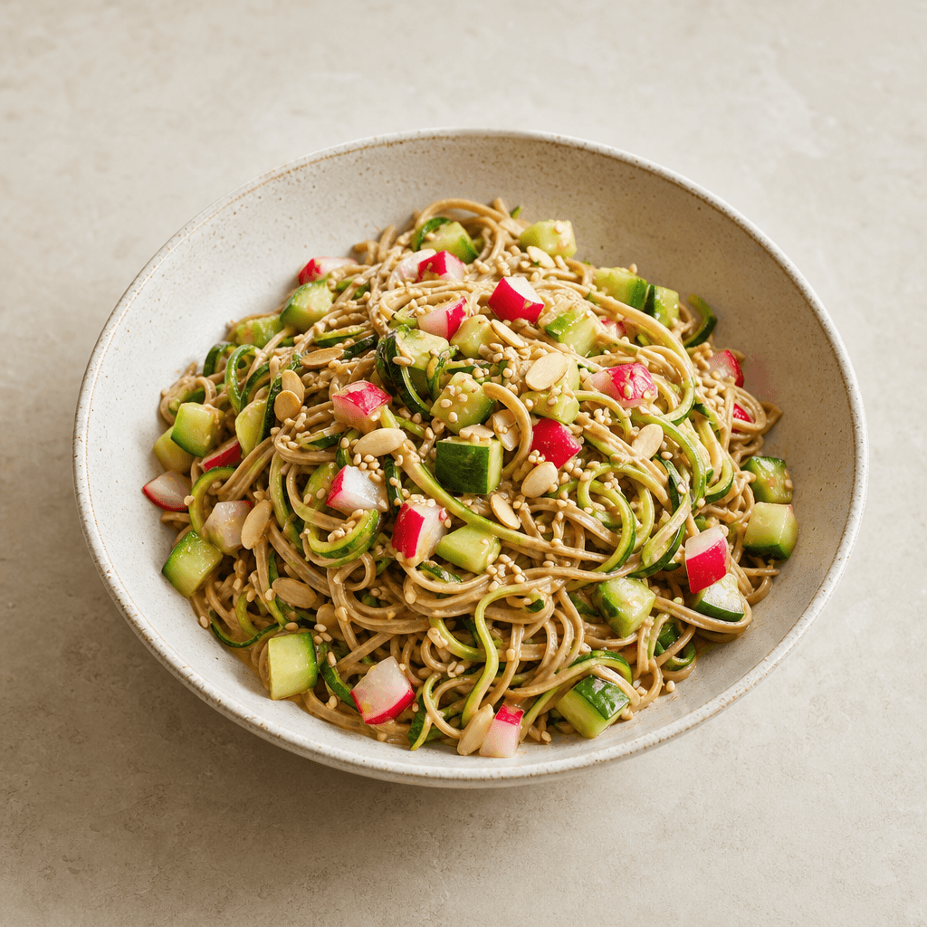 Almond-Sesame Soba Zoodles with Quick-Pickled Veggies