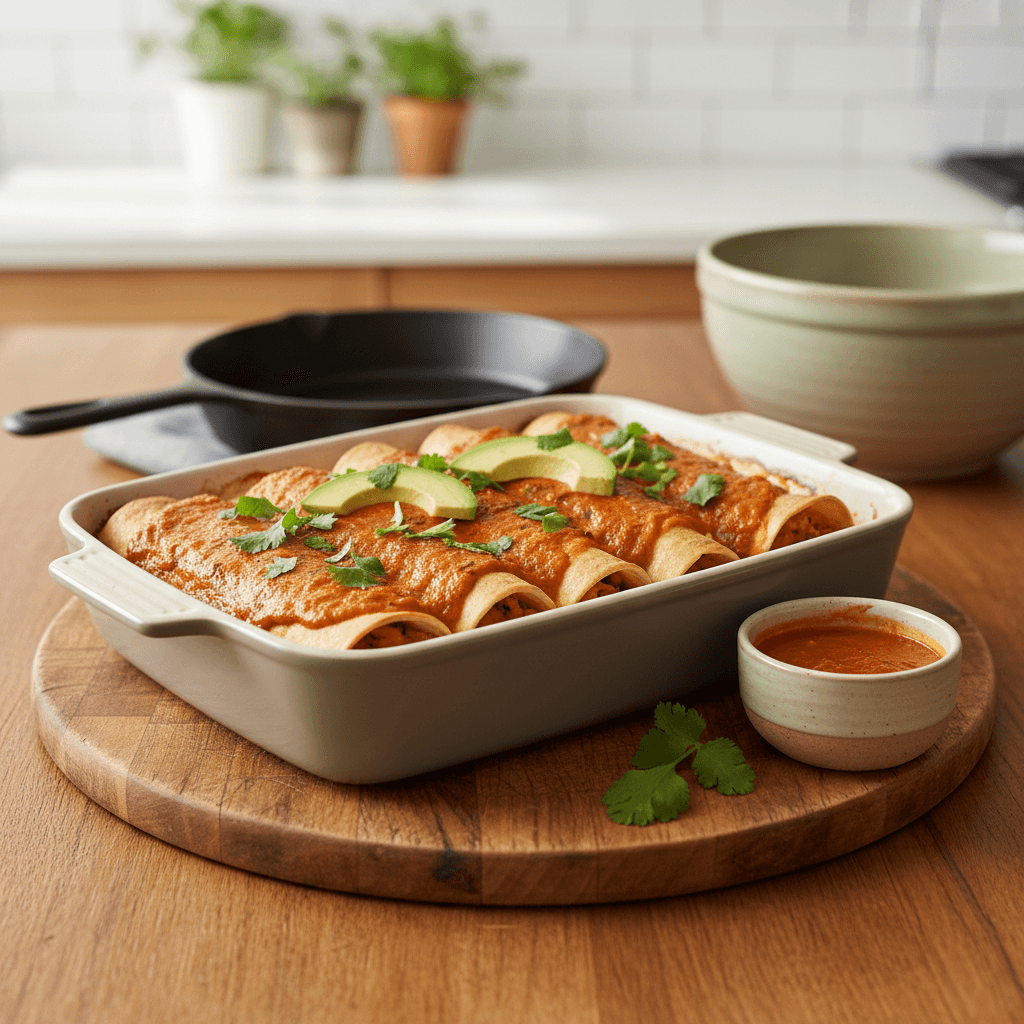 Enchiladas with Roasted Red Pepper Sauce