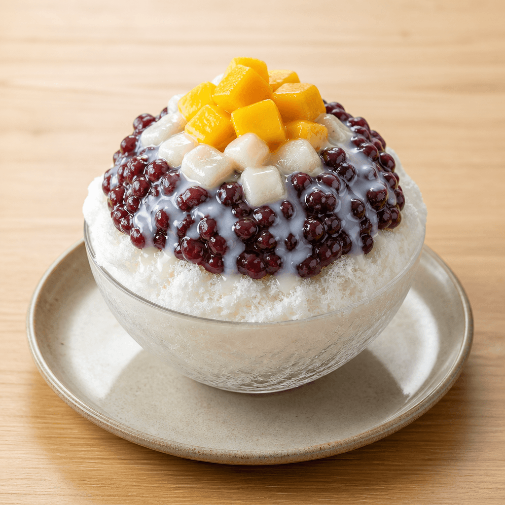 Patbingsu (Korean Shaved Ice with Sweet Red Beans)